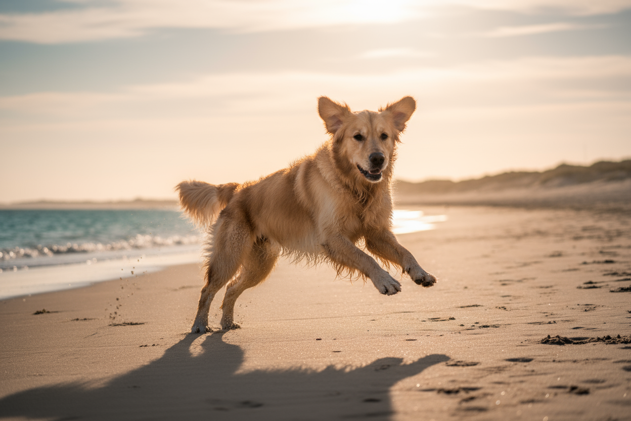 Hund in Bewegung beim Spaziergang