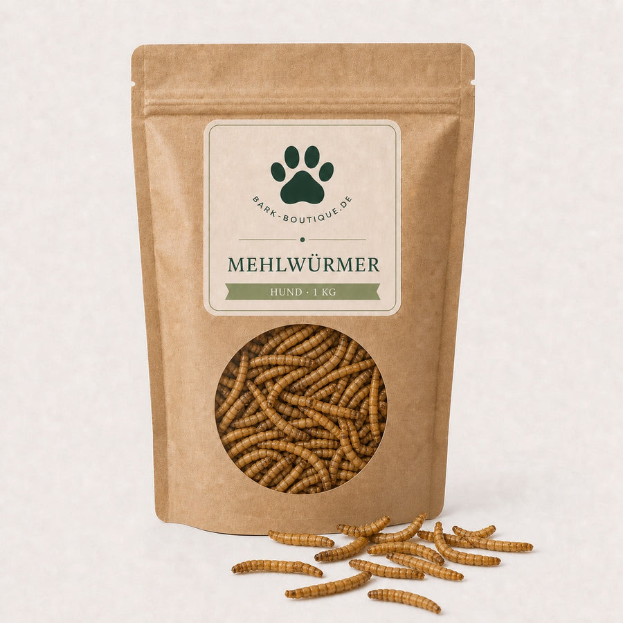 Verpackung getrocknete Mehlwürmer für Hunde, 1 kg, von Bark Boutique