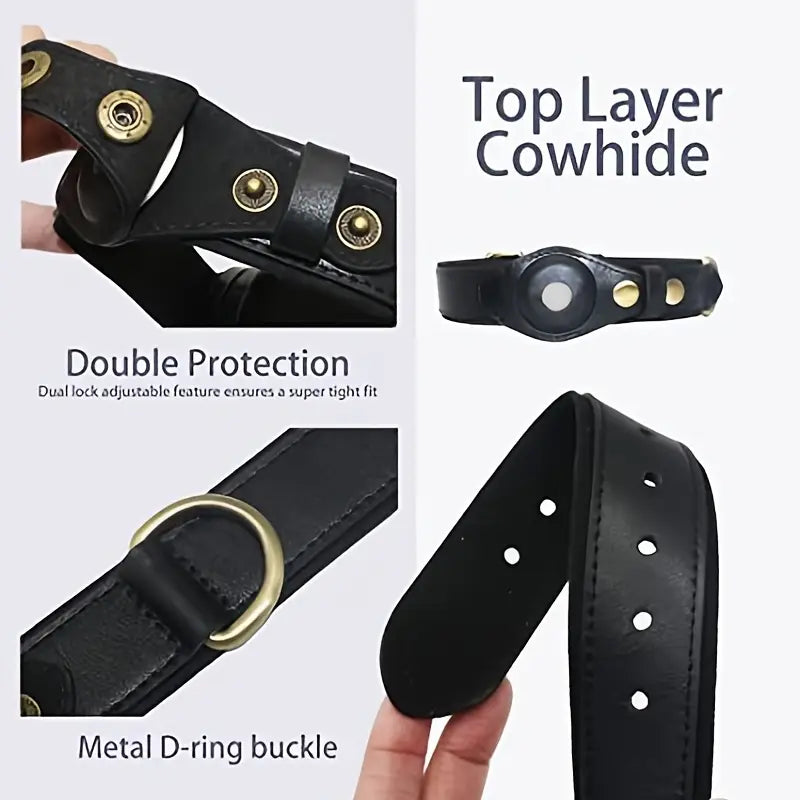 Premium Leder Hunde­halsband mit AirTag Halter & GPS Tracking